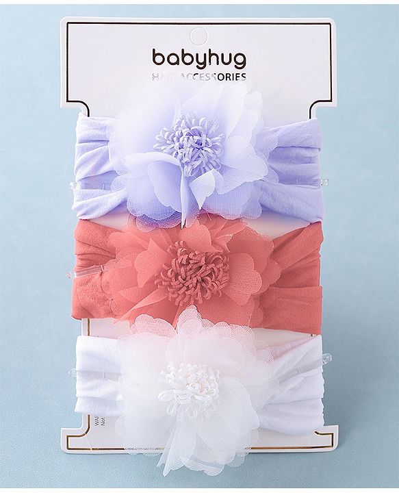 Babyhug Free Size Headbands Floral Applique Pack of 3 - Multicolor