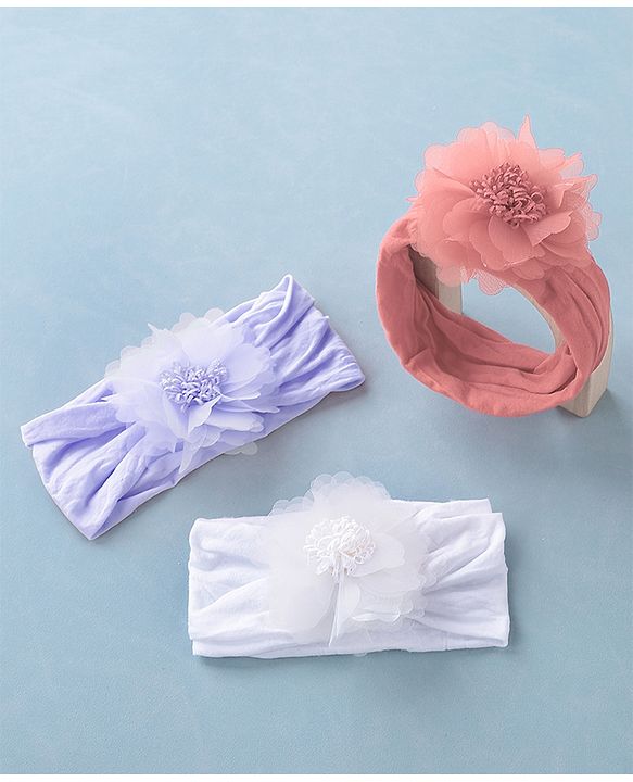 Babyhug Free Size Headbands Floral Applique Pack of 3 - Multicolor