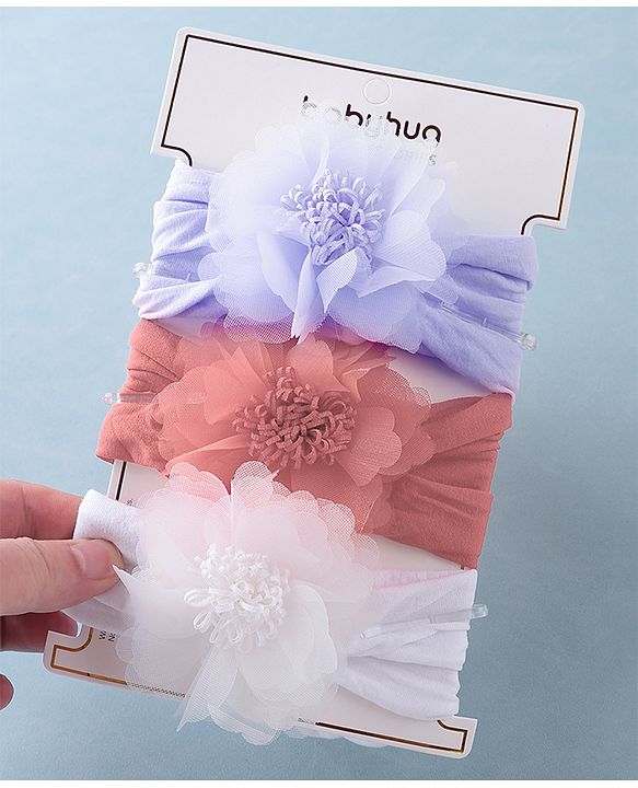 Babyhug Free Size Headbands Floral Applique Pack of 3 - Multicolor