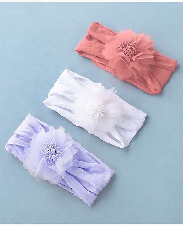 Babyhug Free Size Headbands Floral Applique Pack of 3 - Multicolor