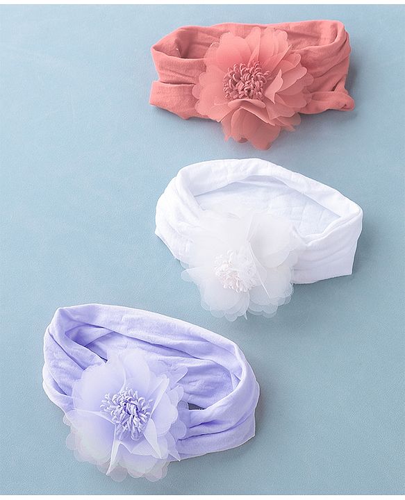 Babyhug Free Size Headbands Floral Applique Pack of 3 - Multicolor