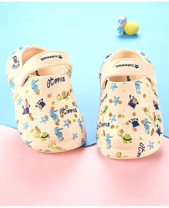 Cute Walk by Babyhug Crab Printed Clogs with Backstrap - Cream