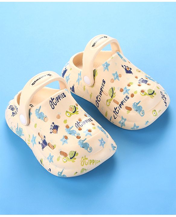 Cute Walk by Babyhug Crab Printed Clogs with Backstrap - Cream
