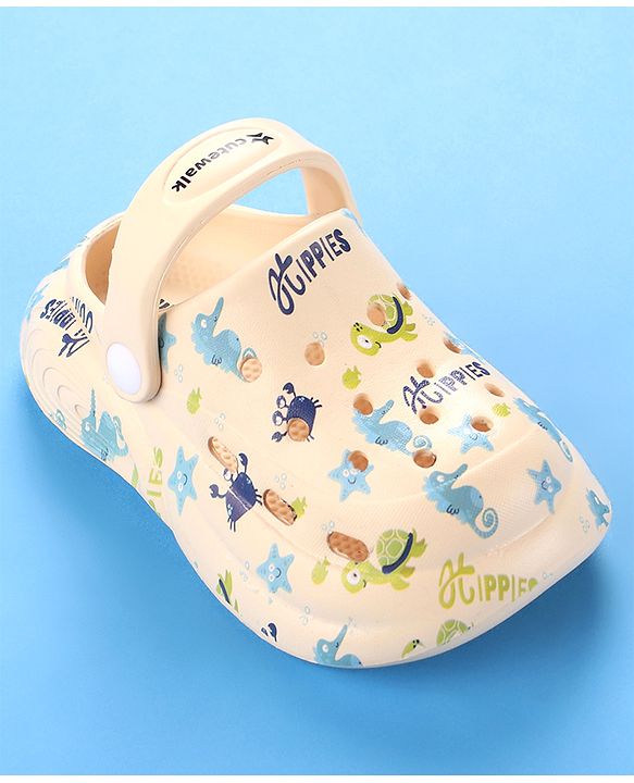 Cute Walk by Babyhug Crab Printed Clogs with Backstrap - Cream