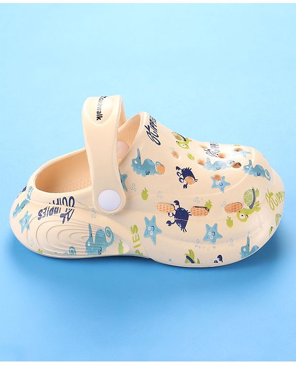 Cute Walk by Babyhug Crab Printed Clogs with Backstrap - Cream