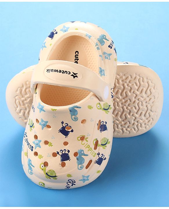 Cute Walk by Babyhug Crab Printed Clogs with Backstrap - Cream
