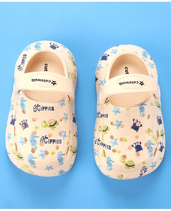 Cute Walk by Babyhug Crab Printed Clogs with Backstrap - Cream