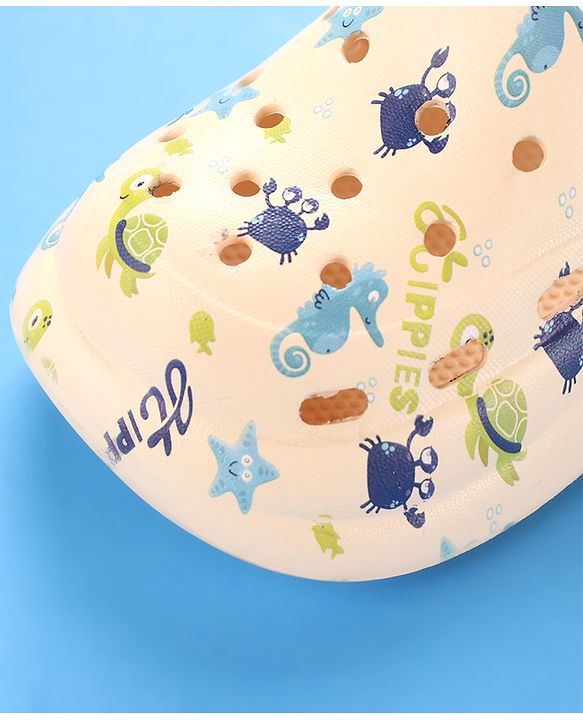 Cute Walk by Babyhug Crab Printed Clogs with Backstrap - Cream