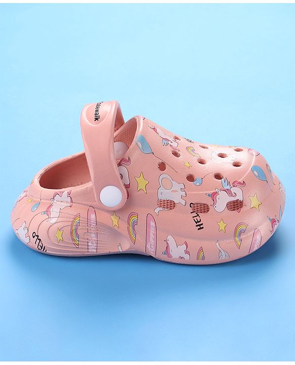 Cute Walk by Babyhug Unicorn Printed Clogs with Backstrap - Dark Peach