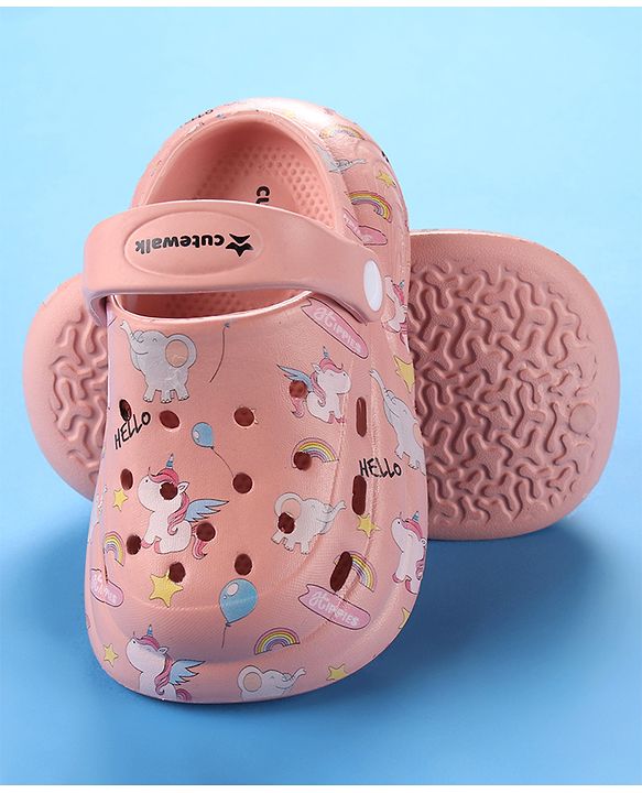Cute Walk by Babyhug Unicorn Printed Clogs with Backstrap - Dark Peach