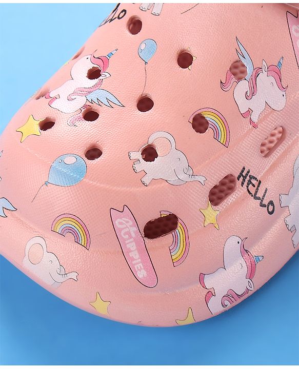 Cute Walk by Babyhug Unicorn Printed Clogs with Backstrap - Dark Peach
