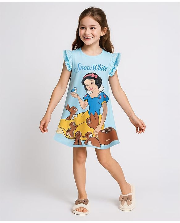 Pine Kids Disney Single Jersey Knit Frill Sleeves Nighty With Snow White Graphics Pack Of 2 - Pink & Light Blue