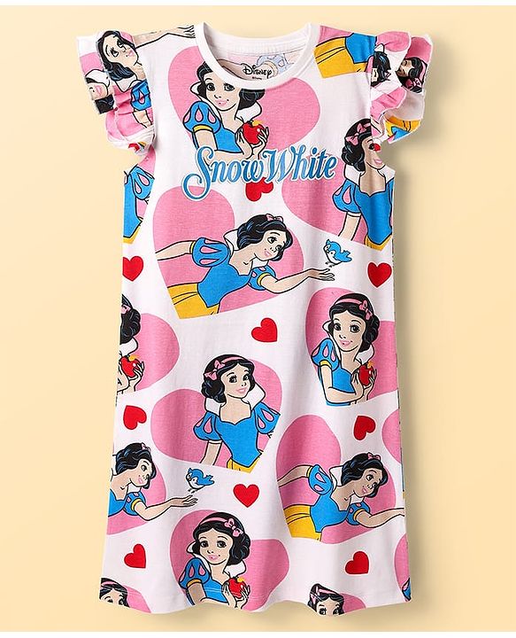 Pine Kids Disney Single Jersey Knit Frill Sleeves Nighty With Snow White Graphics Pack Of 2 - Pink & Light Blue