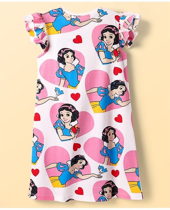 Pine Kids Disney Single Jersey Knit Frill Sleeves Nighty With Snow White Graphics Pack Of 2 - Pink & Light Blue
