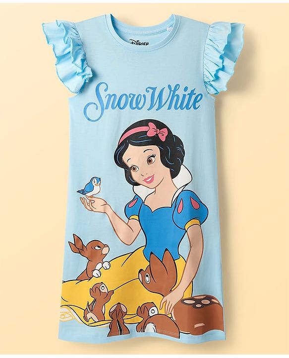 Pine Kids Disney Single Jersey Knit Frill Sleeves Nighty With Snow White Graphics Pack Of 2 - Pink & Light Blue