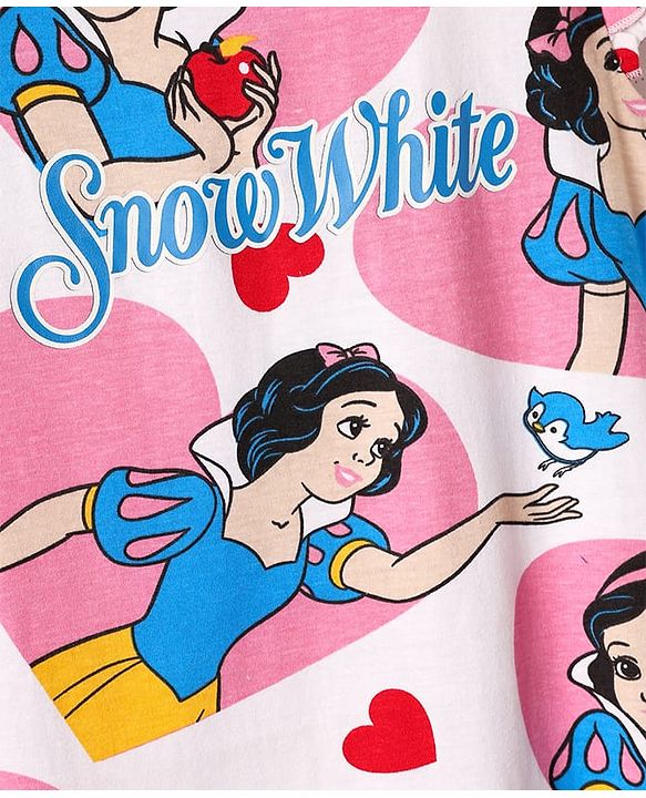 Pine Kids Disney Single Jersey Knit Frill Sleeves Nighty With Snow White Graphics Pack Of 2 - Pink & Light Blue