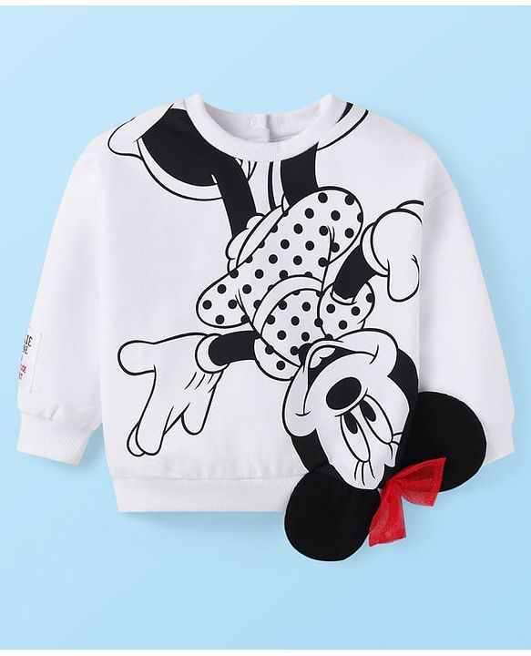 Babyhug Disney Single Jersey Knit Full Sleeves Sweatshirt & Leggings Set with Minnie Mouse Graphics Bow &  Badge Detailing - Black & White
