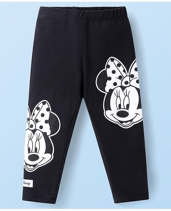 Babyhug Disney Single Jersey Knit Full Sleeves Sweatshirt & Leggings Set with Minnie Mouse Graphics Bow &  Badge Detailing - Black & White