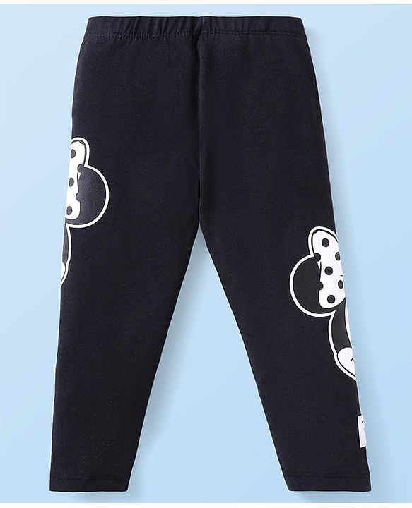 Babyhug Disney Single Jersey Knit Full Sleeves Sweatshirt & Leggings Set with Minnie Mouse Graphics Bow &  Badge Detailing - Black & White