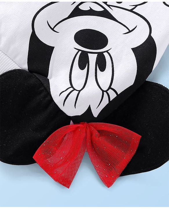 Babyhug Disney Single Jersey Knit Full Sleeves Sweatshirt & Leggings Set with Minnie Mouse Graphics Bow &  Badge Detailing - Black & White