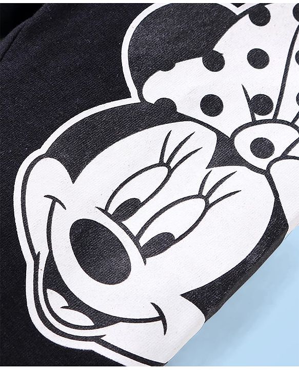 Babyhug Disney Single Jersey Knit Full Sleeves Sweatshirt & Leggings Set with Minnie Mouse Graphics Bow &  Badge Detailing - Black & White