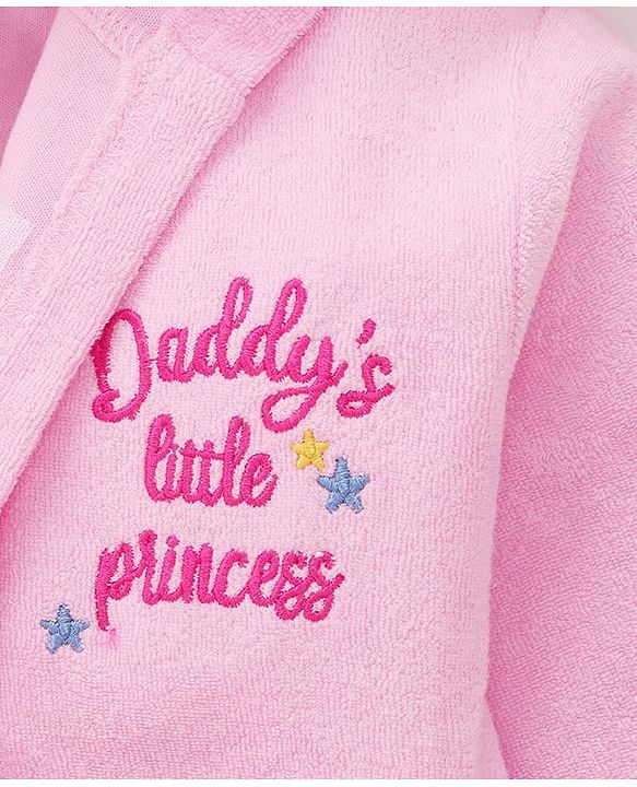 Babyhug Terry Knit Full Sleeve Hooded Bathrobe With Elastic At Waist & Text Embroidery - Pink