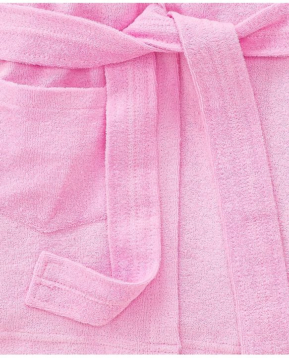 Babyhug Terry Knit Full Sleeve Hooded Bathrobe With Elastic At Waist & Text Embroidery - Pink