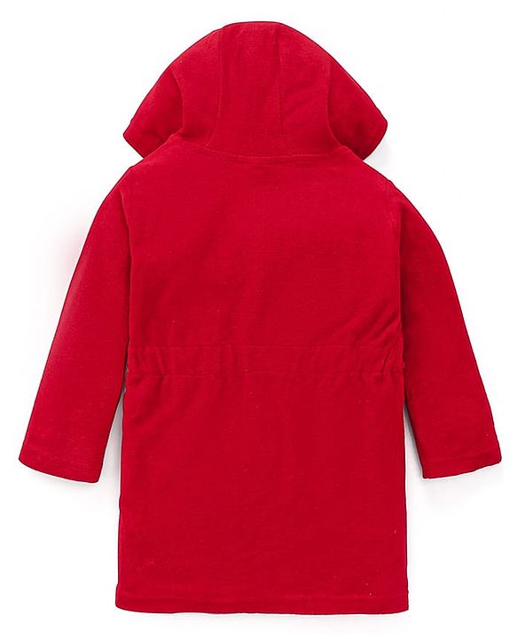Babyhug Terry Knit Full Sleeve Hooded Bathrobe With Elastic At Waist & Animal Embroidery - Red