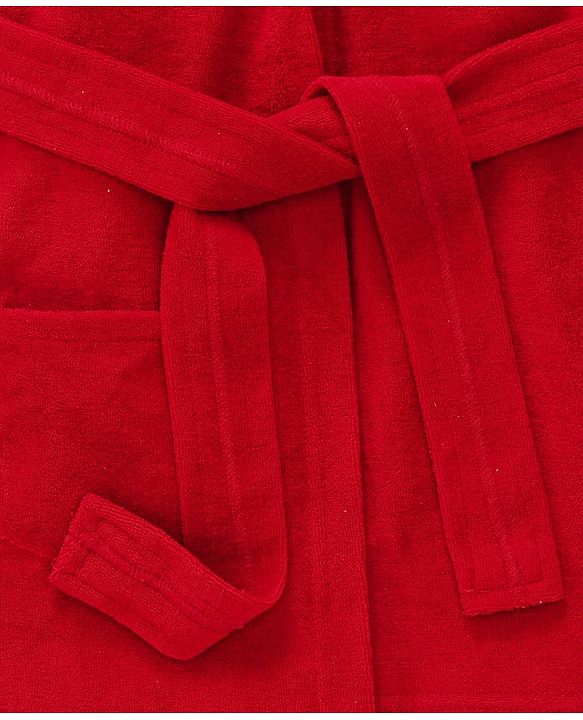 Babyhug Terry Knit Full Sleeve Hooded Bathrobe With Elastic At Waist & Animal Embroidery - Red