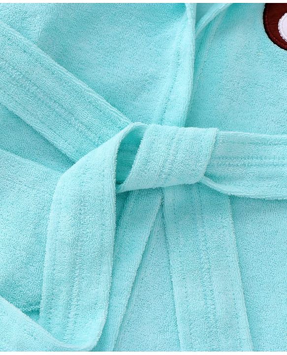 Babyhug Terry Knit Full Sleeve Hooded Bathrobe With Elastic At Waist & Animal Embroidery - Blue
