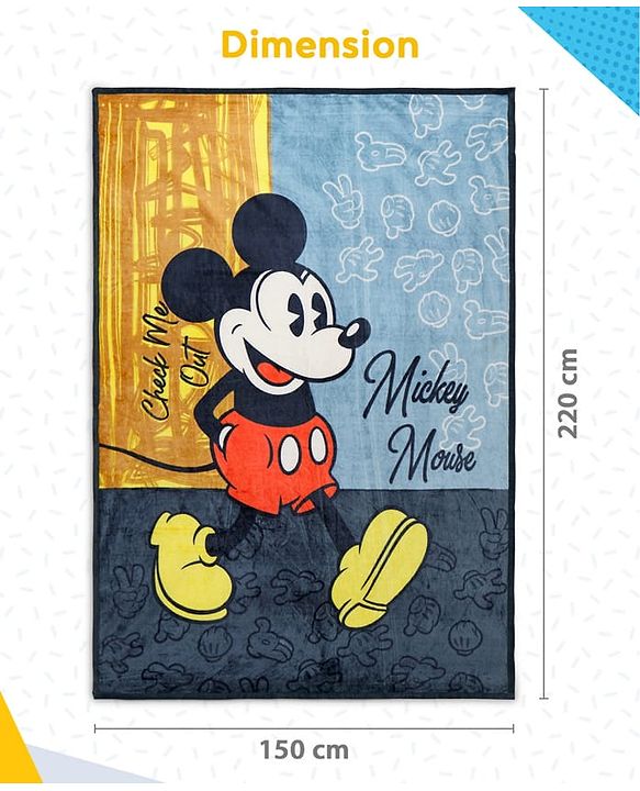 Pine Kids Disney Single Ply Fleece Blanket in Mickey Mouse Print - Grey