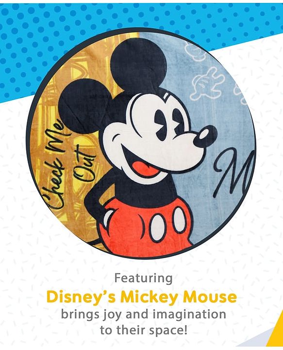 Pine Kids Disney Single Ply Fleece Blanket in Mickey Mouse Print - Grey