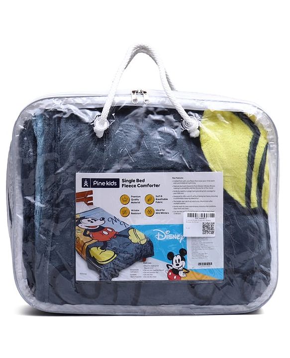 Pine Kids Disney Single Ply Fleece Blanket in Mickey Mouse Print - Grey