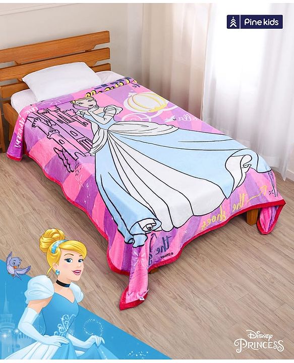 Pine Kids Disney Single Ply Fleece Blanket in Disney Princess Print - Pink