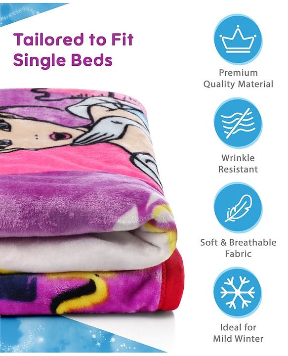 Pine Kids Disney Single Ply Fleece Blanket in Disney Princess Print - Pink