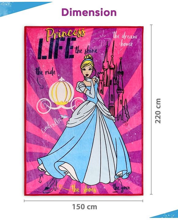 Pine Kids Disney Single Ply Fleece Blanket in Disney Princess Print - Pink
