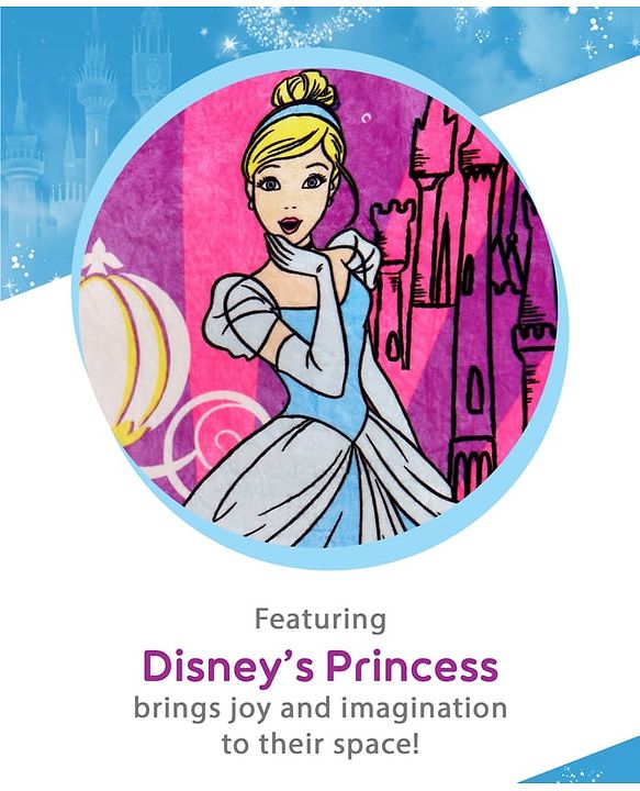 Pine Kids Disney Single Ply Fleece Blanket in Disney Princess Print - Pink