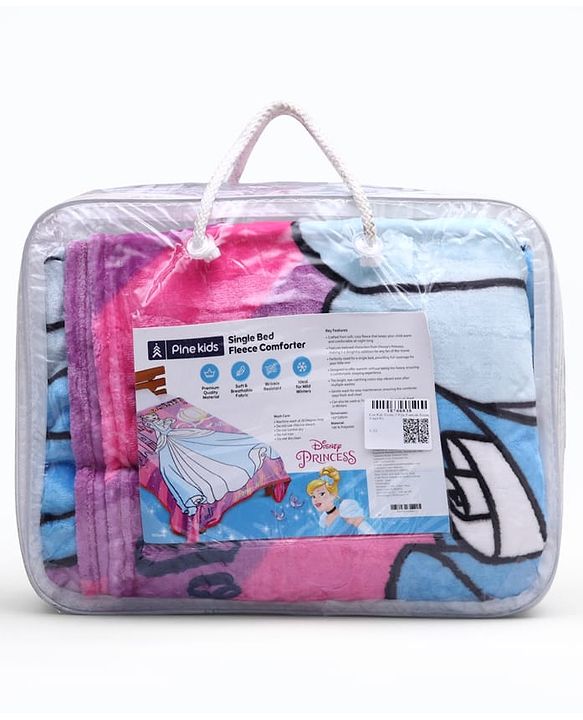 Pine Kids Disney Single Ply Fleece Blanket in Disney Princess Print - Pink