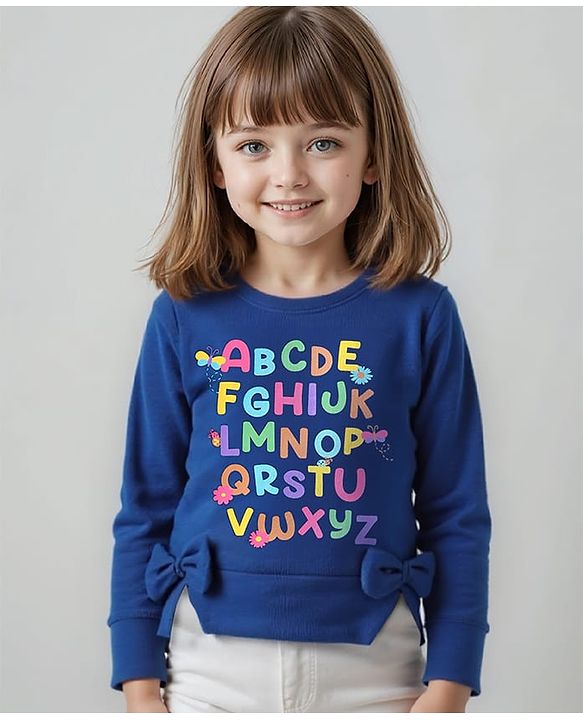 Babyhug Cotton Knit Full Sleeves Top with Text Print & Bow Detailing - Navy Blue