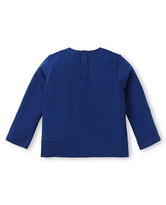 Babyhug Cotton Knit Full Sleeves Top with Text Print & Bow Detailing - Navy Blue
