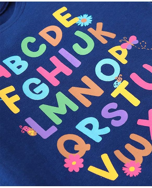 Babyhug Cotton Knit Full Sleeves Top with Text Print & Bow Detailing - Navy Blue