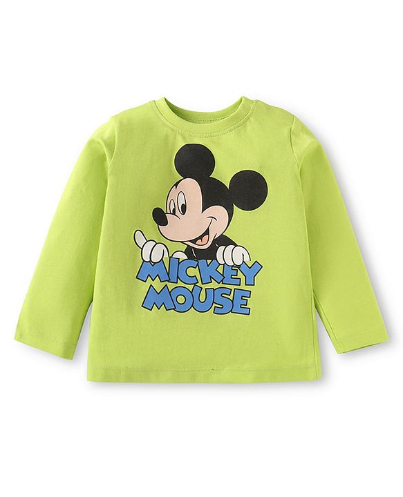 Babyhug Disney Single Jersey Knit Full Sleeves Night Suit with Mickey Mouse Graphics - Lime Green