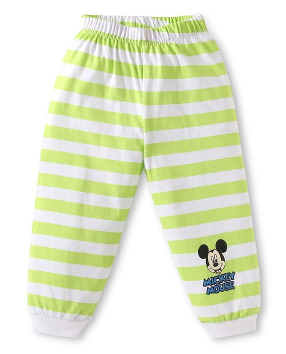 Babyhug Disney Single Jersey Knit Full Sleeves Night Suit with Mickey Mouse Graphics - Lime Green