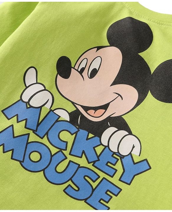 Babyhug Disney Single Jersey Knit Full Sleeves Night Suit with Mickey Mouse Graphics - Lime Green
