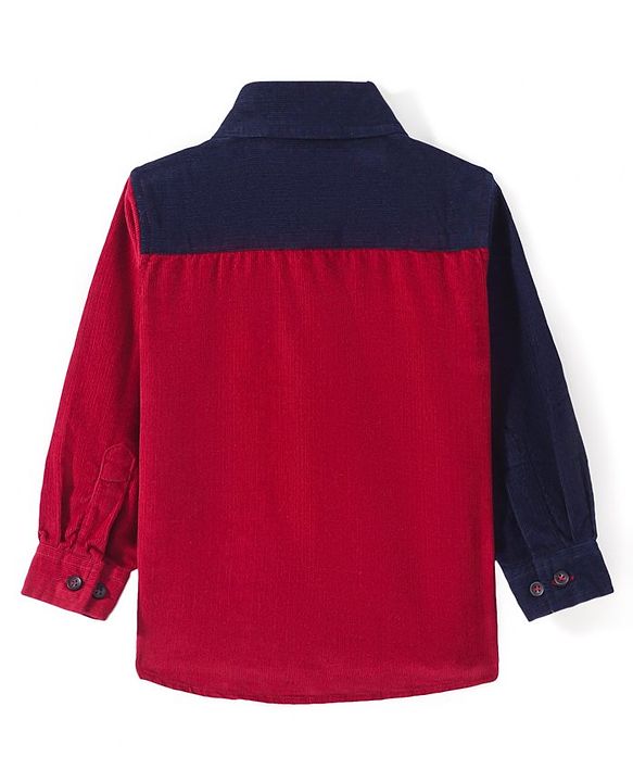 Babyhug Cotton Woven Full Sleeves Corduroy Shirt With Cut & Sew Design - Dark Red