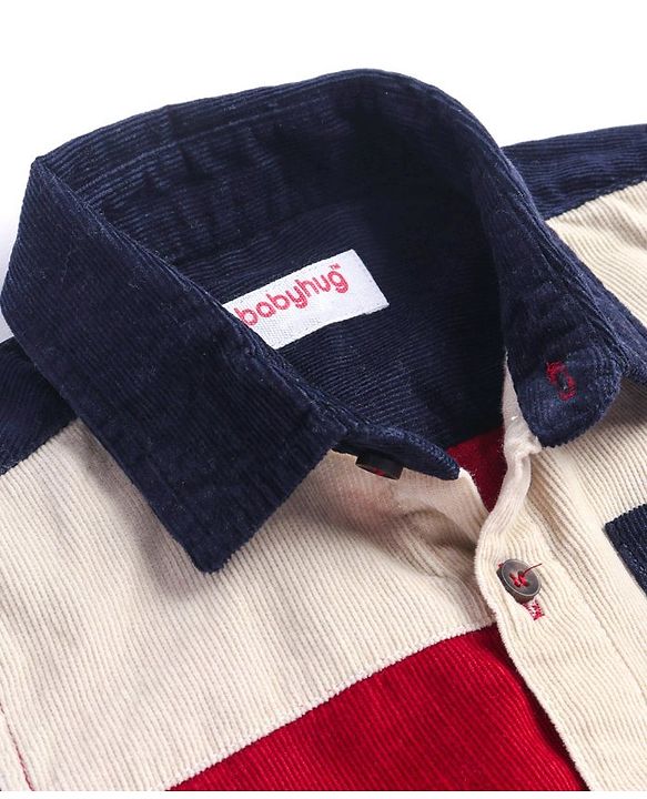 Babyhug Cotton Woven Full Sleeves Corduroy Shirt With Cut & Sew Design - Dark Red