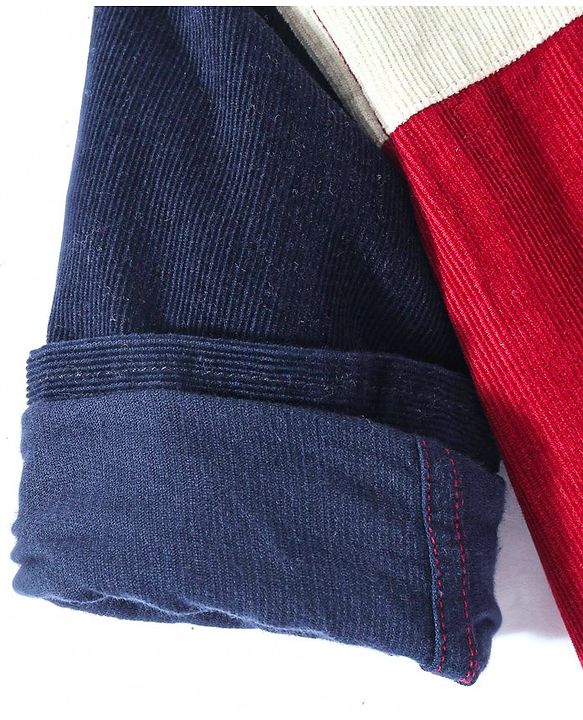 Babyhug Cotton Woven Full Sleeves Corduroy Shirt With Cut & Sew Design - Dark Red