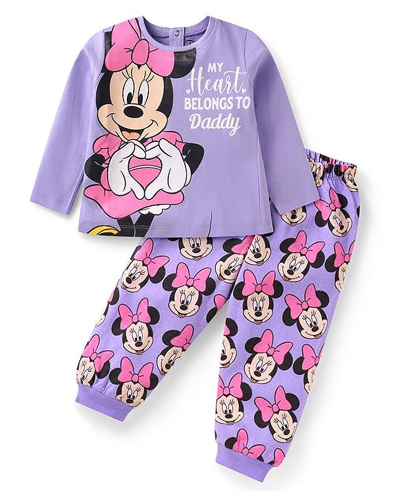 Babyhug Disney Single Jersey Knit Full Sleeves Night Suit With Minnie Mouse Graphics -  Purple