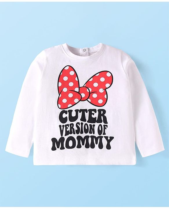 Babyhug Disney Single Jersey Knit Full Sleeves Night Suit with Minnie Mouse Graphic - White & Red