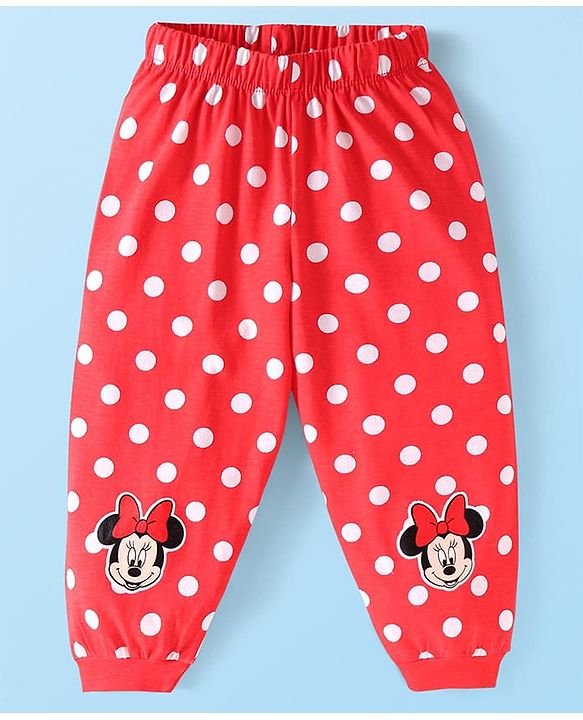 Babyhug Disney Single Jersey Knit Full Sleeves Night Suit with Minnie Mouse Graphic - White & Red